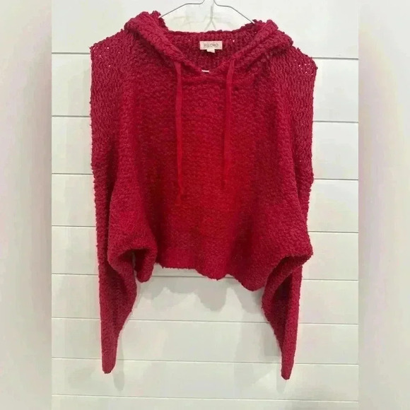 Anthropologie Pilcro Sailcloth Hooded Sweater Red Raspberry Oversized Sz. XS - Picture 2 of 8